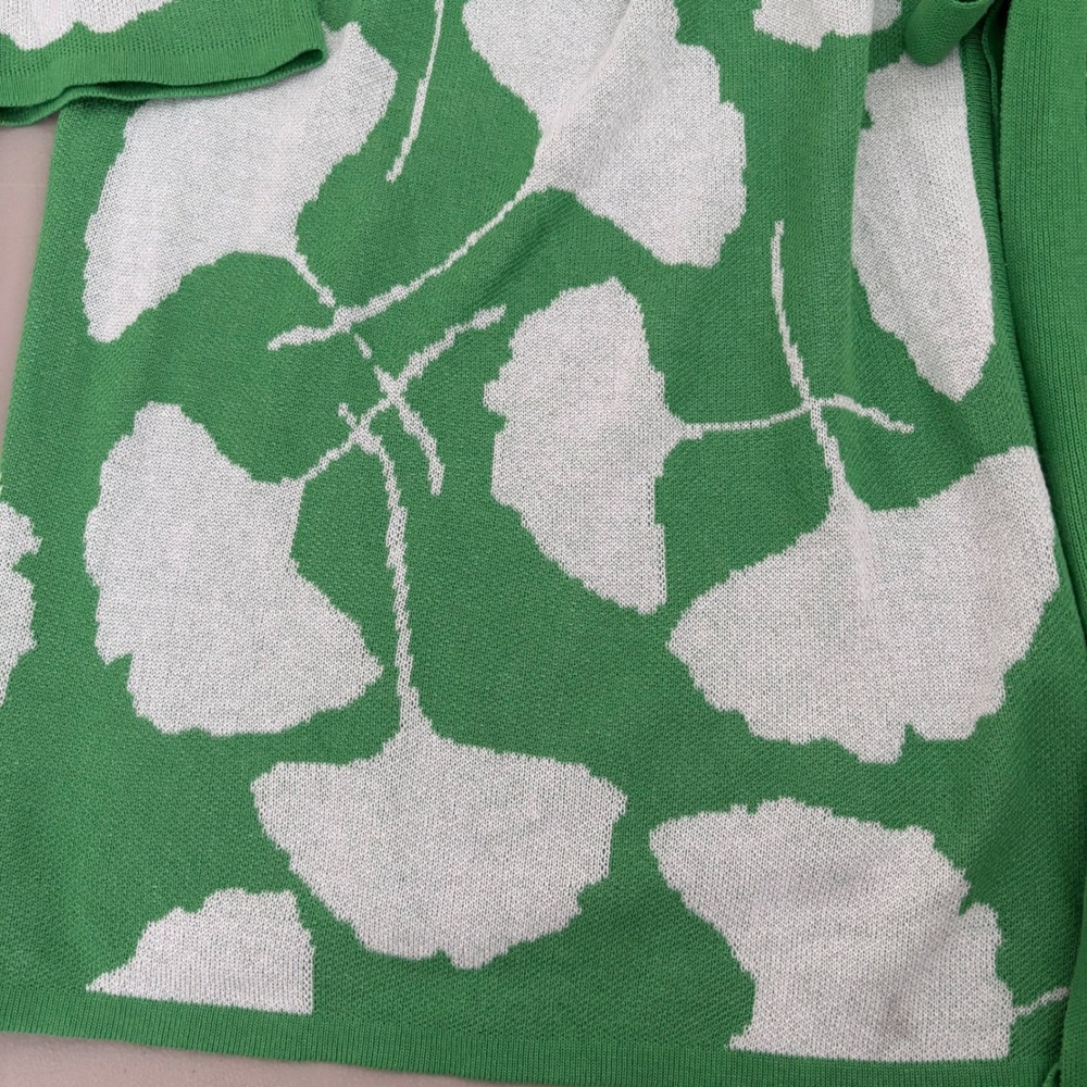 Diane von Furstenberg Green White Ginkgo Leaf Wrap Cardigan Sweater Size M Layr - Picture 8 of 12
